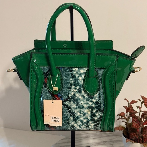 Dasein Women’s Fashion Handbag Patent Leather Snakeskin Hunter Green XL026371 - Picture 1 of 16
